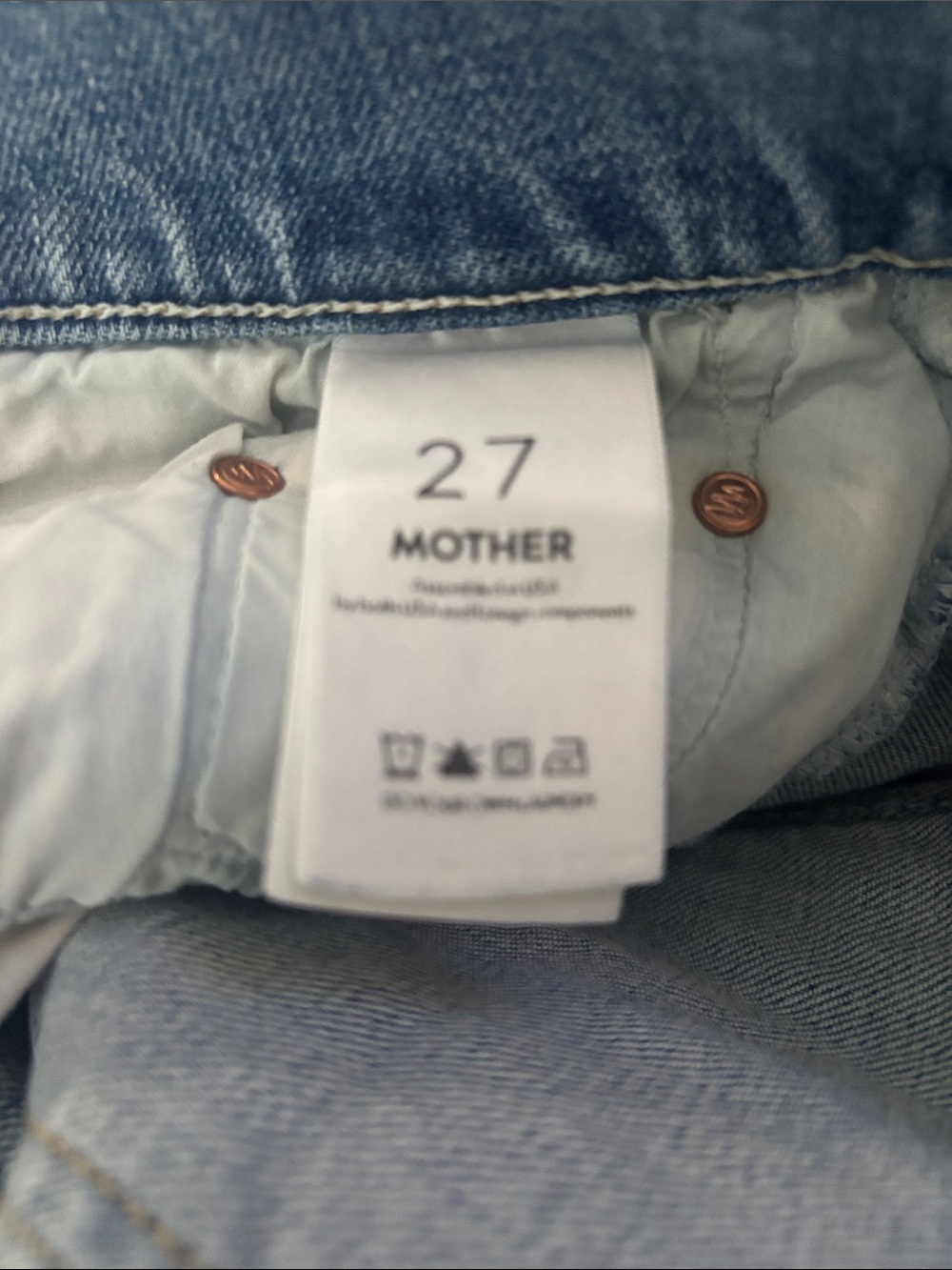 MOTHER Light Blue Denim Cutoff Shorts with Colorful Pocket Embroidery - Picture 13 of 13